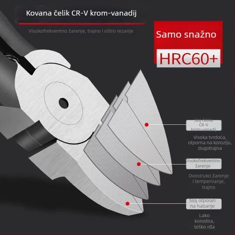 Električarske dijagonalne kliješta za rezanje - industrijske klase, krom-vanadij čelik, težina 0,13 kg
