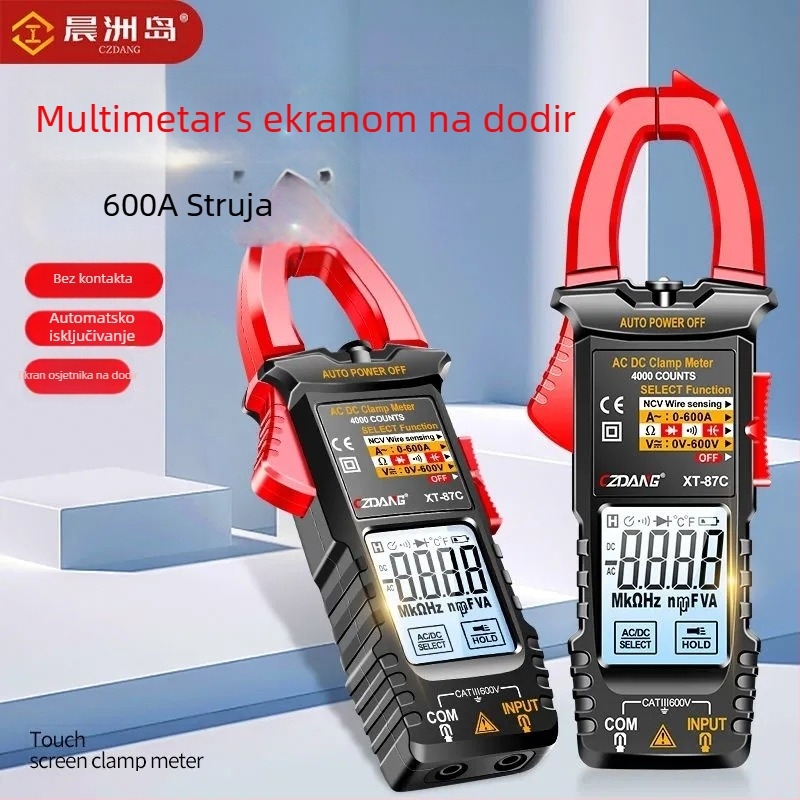 Klemenski ampermetar s inteligentnim zaslonom na dodir, visoka preciznost, podsvijetljeni zaslon, za električare i kućnu održavanje, otporan na pregorijevanje, multimetar