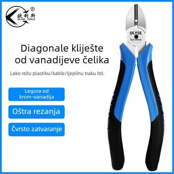 Orlis industrijske klase kliješta s dijagonelnim nosom za cijevi, od 55# čelika, ukupna duljina 165 mm, duljina hvataljke 15 mm, težina 240 g