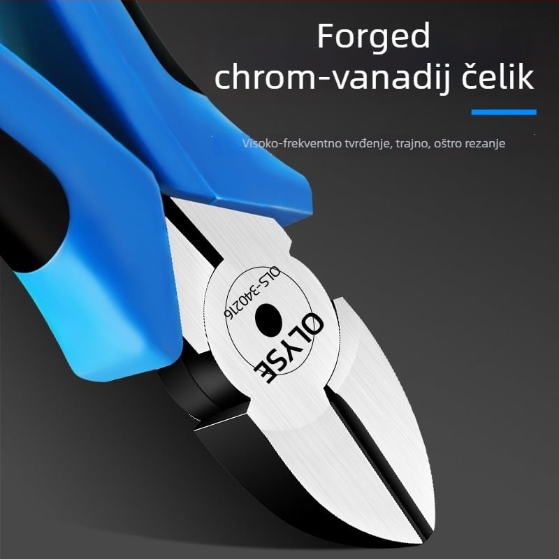 Orlis industrijske klase kliješta s dijagonelnim nosom za cijevi, od 55# čelika, ukupna duljina 165 mm, duljina hvataljke 15 mm, težina 240 g