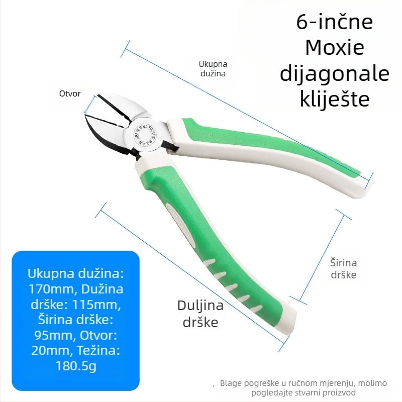 Orlis industrijske klase kliješta s dijagonelnim nosom za cijevi, od 55# čelika, ukupna duljina 165 mm, duljina hvataljke 15 mm, težina 240 g