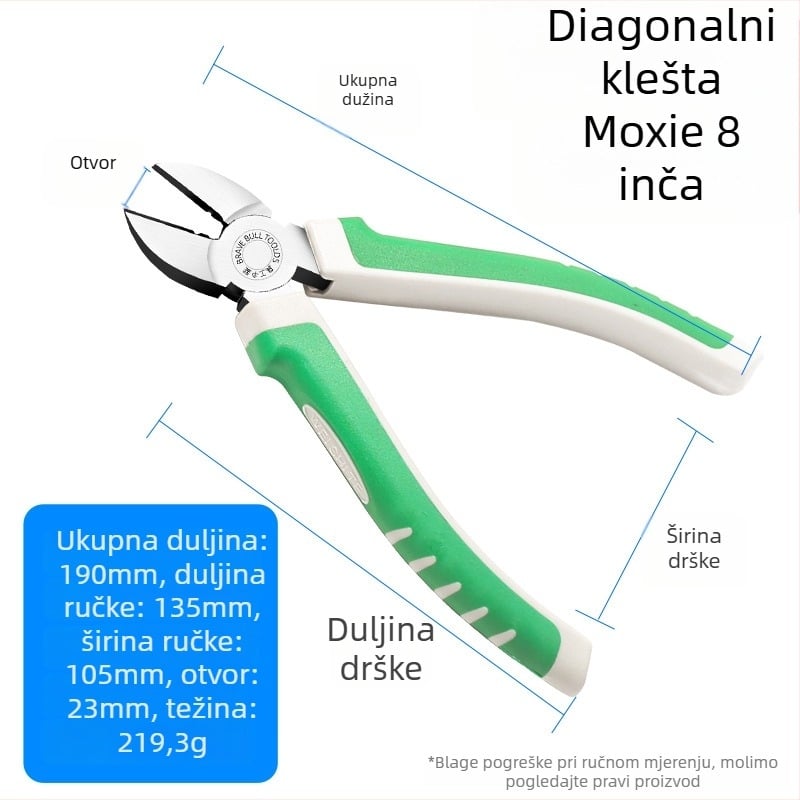 Orlis industrijske klase kliješta s dijagonelnim nosom za cijevi, od 55# čelika, ukupna duljina 165 mm, duljina hvataljke 15 mm, težina 240 g