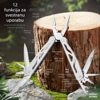 Multifunkcionalne kliješta od nehrđajućeg čelika s sklopnim nožem — prijenosni vanjski alat za hitne slučajeve, rezanje i hvatanje, težina 0,157 kg