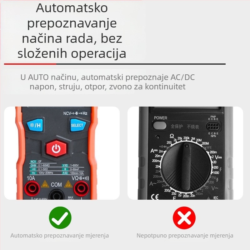 Digitalni multimetar s automatskim rasponom, visoka preciznost, mjerač kapaciteta, kompaktn
