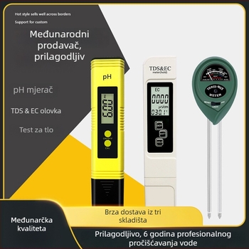 ws-01 3-u-1 tester vode i tla EC, pH, TDS – raspon mjerenja: voda 0-9990, pH 0-14 (voda/tlo), točnost ±2-3%, razlučivost 1 ppm / 0.01 pH, napajanje 3V