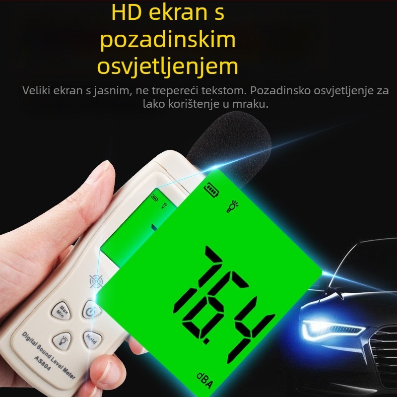 AS804 digitalni mjerač buke, prijenosni, raspon 30-130 dBA, točnost 1.5 dB, razlučivost 0.1 dB