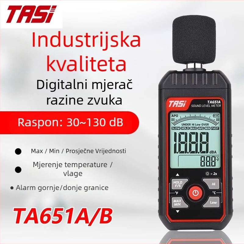 Tesas TA651A/B industrijski digitalni mjerač buke s alarmom gornje i donje granice te visokopreciznim senzorom