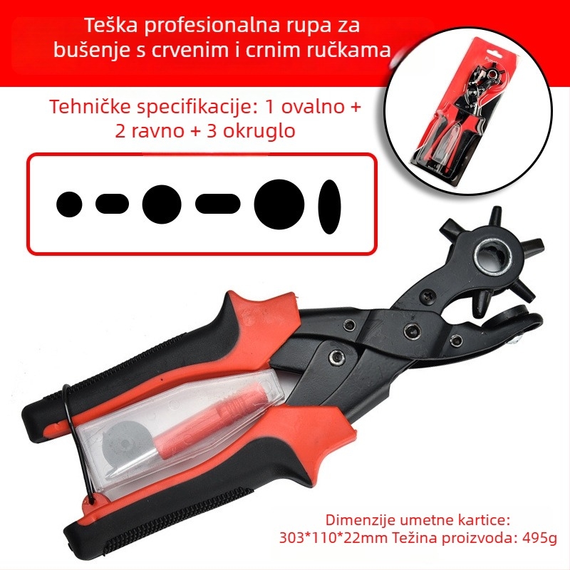 Višenamjenski kliješti za bušenje rupa i ugradnju očiju za kožu, papir i plastičnu ambalažu – nehrđajući čelik, 319 g