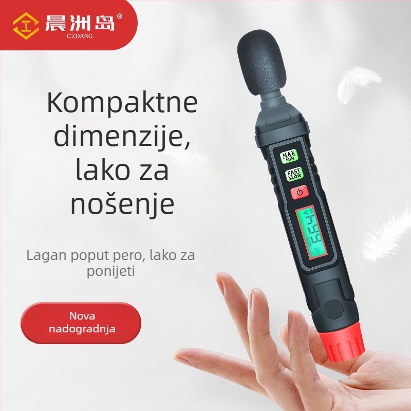 HT-64 digitalni mjerač buke – raspon 30–130 dB; točnost ±1.5 dB (1 kHz), ±5 dB (8 kHz); razlučivost 1 dB