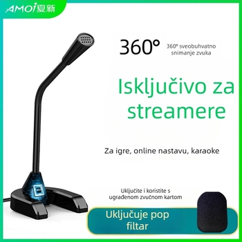 Amoi G8 USB kondenzatorski mikrofon za računalo, live streaming i karaoke – 20Hz-20kHz, SNR ≥95dB, Plug-and-Play, USB napajanje 5V