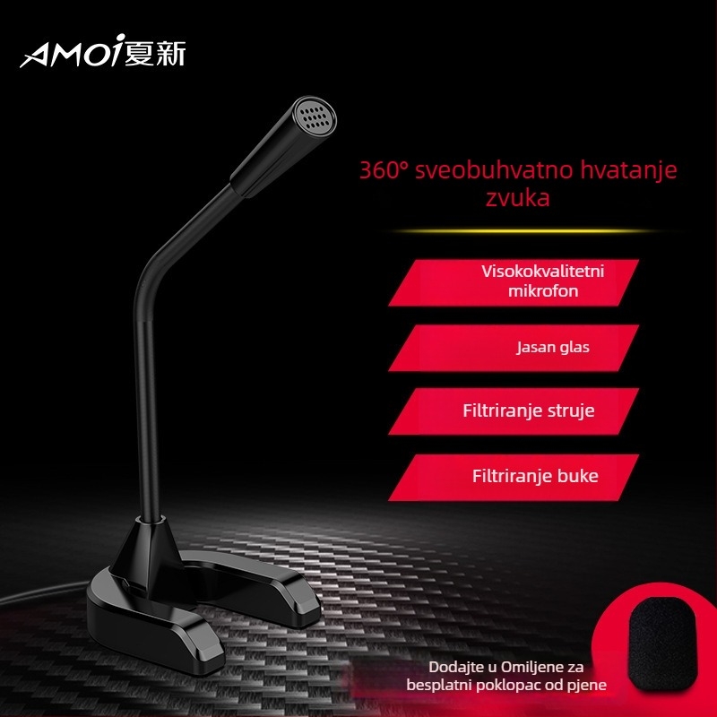 Amoi G8 USB kondenzatorski mikrofon za računalo, live streaming i karaoke – 20Hz-20kHz, SNR ≥95dB, Plug-and-Play, USB napajanje 5V