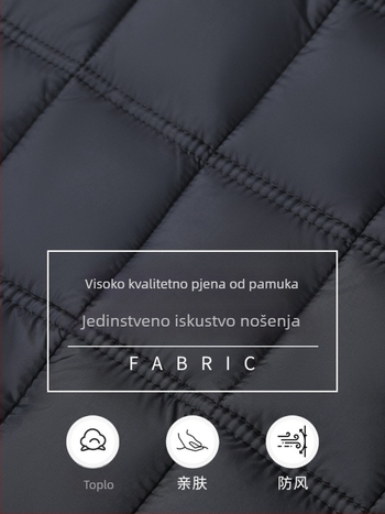 Muški kaput s punilom od pamuka-pufa, debeo, jednostruki, bez kapulje, vanjska tkanina poliester, podstava 70% pamuk, džepovi sa zipom, ravni rub, zimska toplina