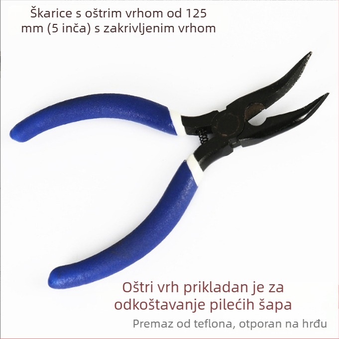 Klešta s zakrivljenim otvorom, dugim nosom i zubima, savijenom glavom, izolirana, čelik 45#
