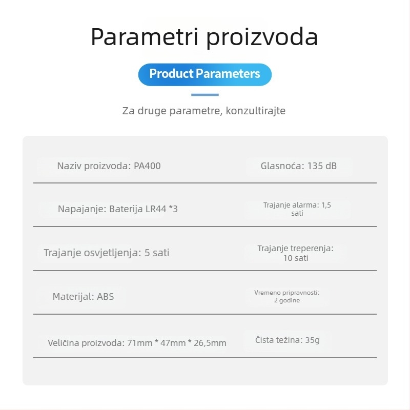 Wolf Defender Osobni alarm – 130 dB, LED bljesak, 4.5 V, ABS, 1 godina pripravnosti (Model PA400)