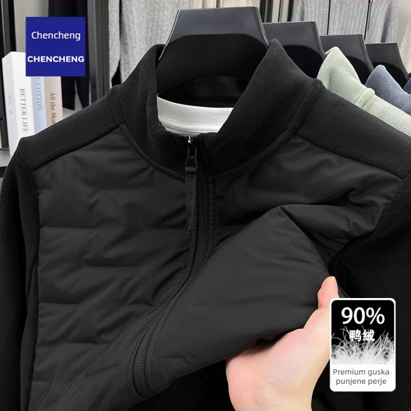 Muški zimski jakna s perjem, stojeći ovratnik, zip, debeli, punjenje 35 g perja, sadržaj perja 91–95%