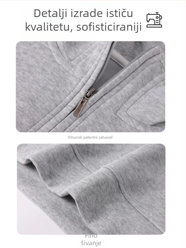 Mikina s poluzipom i stojećim ovratnikom, labav kroj, fleece podstava, pamukasto-mješavina