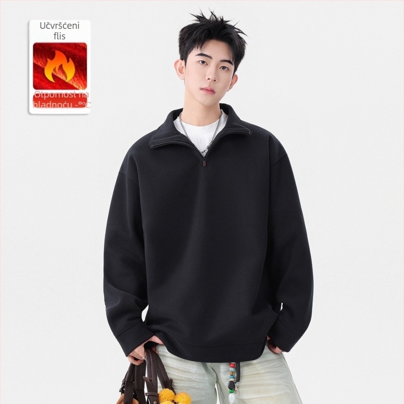 Mikina s poluzipom i stojećim ovratnikom, labav kroj, fleece podstava, pamukasto-mješavina