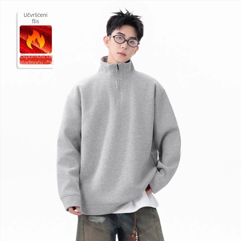 Mikina s poluzipom i stojećim ovratnikom, labav kroj, fleece podstava, pamukasto-mješavina
