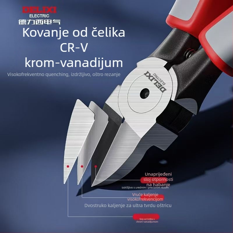 Delixi Electric industrijske dijagonale kliješte za električare, visoka tvrdoća, nagnute čeljusti, krom-vanadij čelik