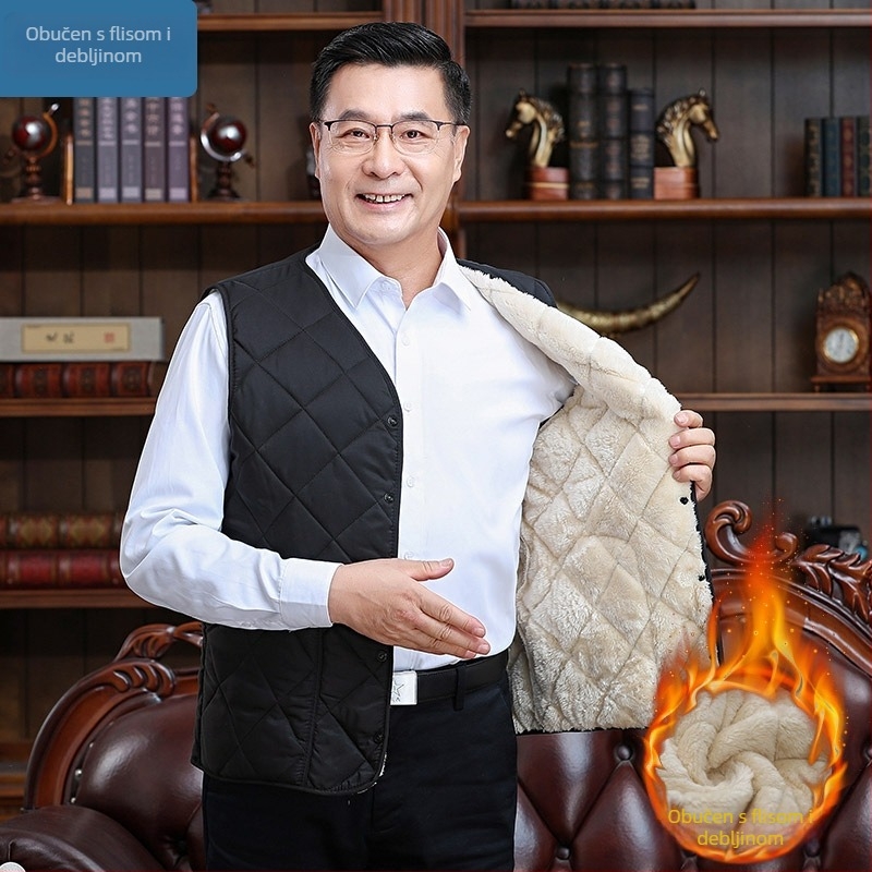 Muška debela pamučna vesta bez kapuljače, slobodan kroj, punjenje od pamuka, podstava od poliestera, Zima 2024