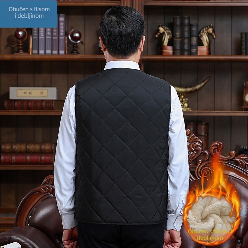 Muška debela pamučna vesta bez kapuljače, slobodan kroj, punjenje od pamuka, podstava od poliestera, Zima 2024