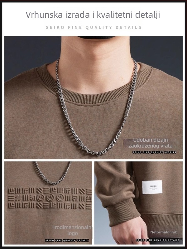 Muški pamukšni sweatshirt s okruglim izrezom, dugim rukavima, širokim krojem, jednobojna