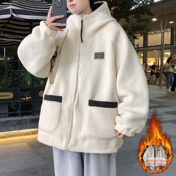 Muška flis jakna s kapuljom za zimu, debela, ležernog kroja, dugi rukavi, zatvarač, podstava od poliestera, smjesa sintetičkih vlakana