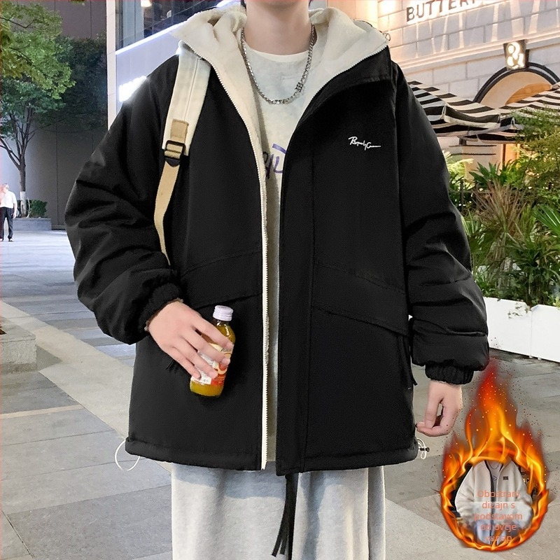 Muška flis jakna s kapuljom za zimu, debela, ležernog kroja, dugi rukavi, zatvarač, podstava od poliestera, smjesa sintetičkih vlakana