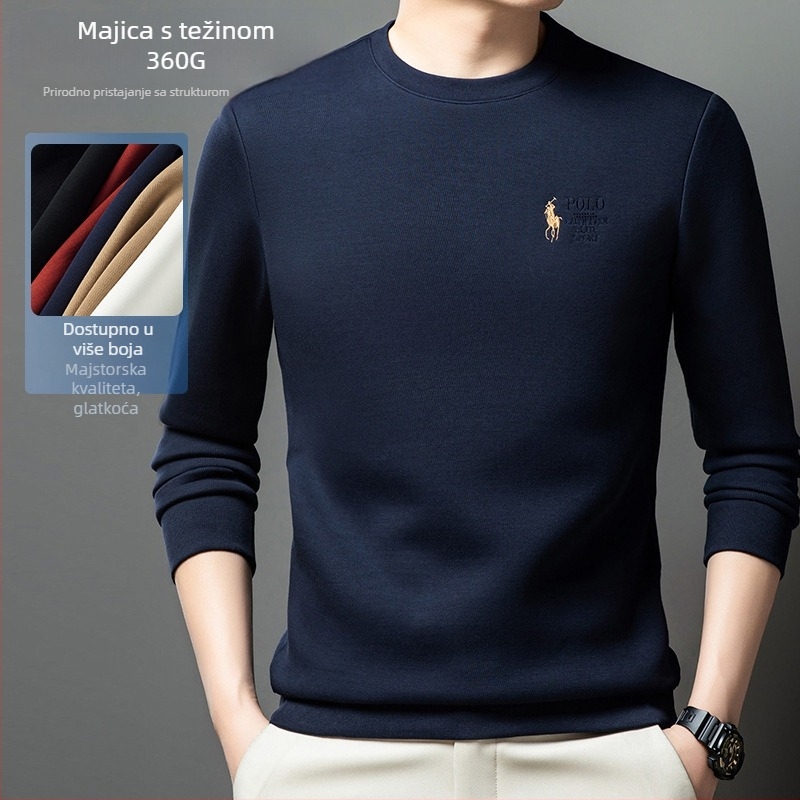 Muška debela izvezeni majica s okruglim izrezom, dugi rukav, pamuk 51/49 smjesa