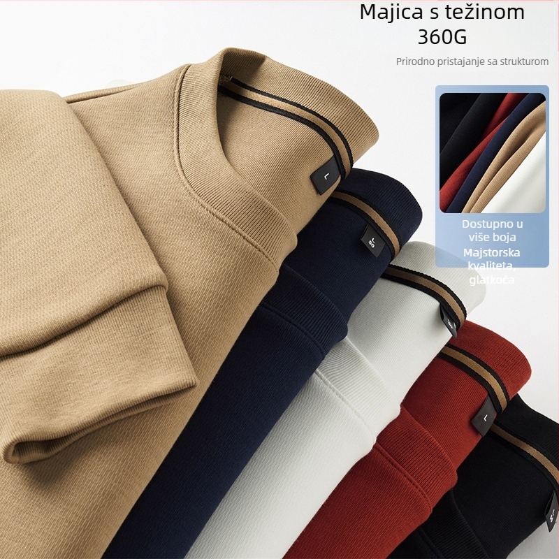 Muška debela izvezeni majica s okruglim izrezom, dugi rukav, pamuk 51/49 smjesa