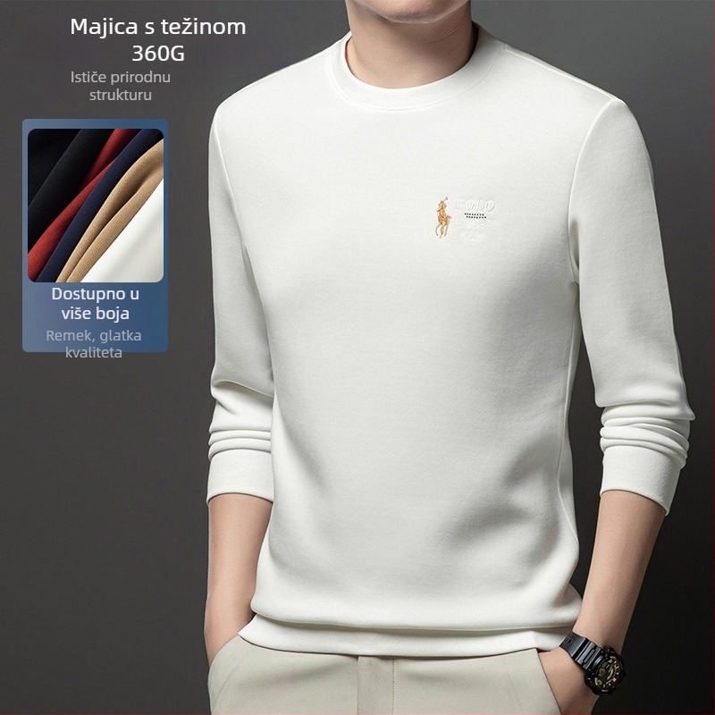 Muška debela izvezeni majica s okruglim izrezom, dugi rukav, pamuk 51/49 smjesa