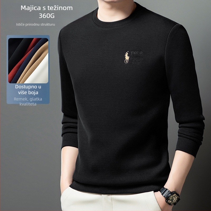 Muška debela izvezeni majica s okruglim izrezom, dugi rukav, pamuk 51/49 smjesa