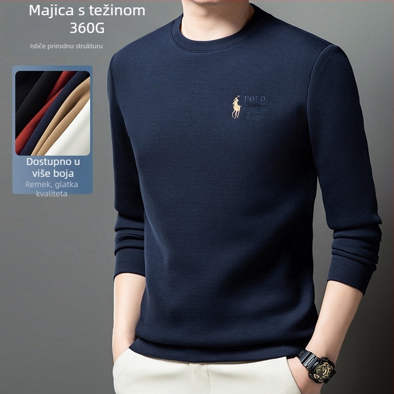 Muška debela izvezeni majica s okruglim izrezom, dugi rukav, pamuk 51/49 smjesa