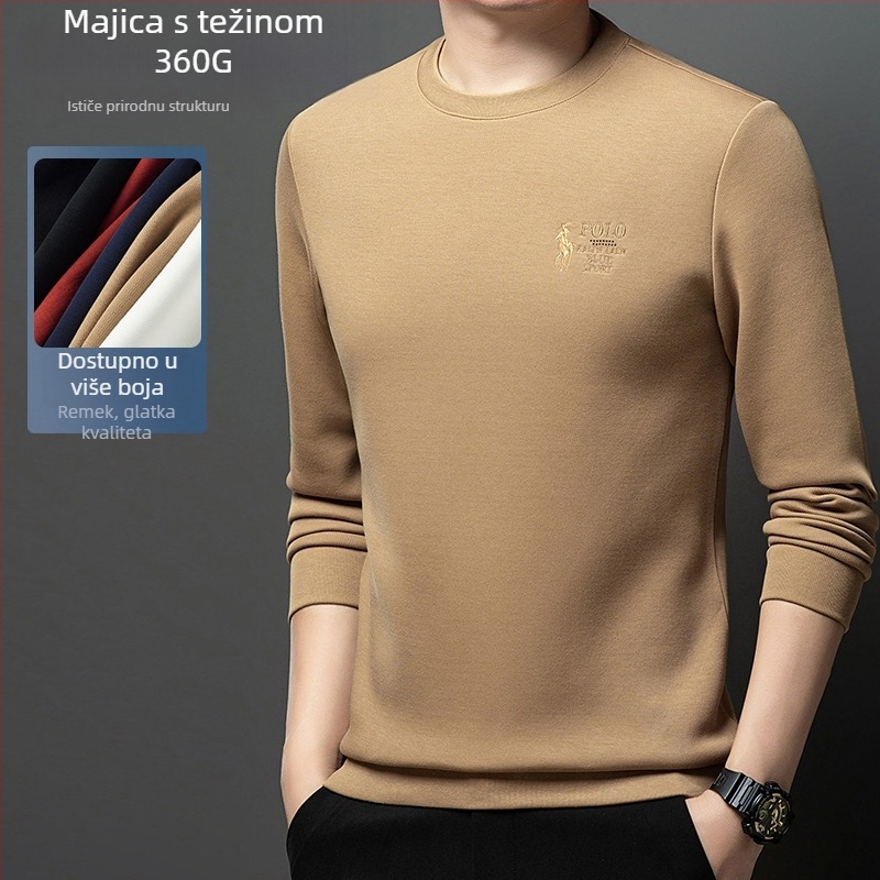 Muška debela izvezeni majica s okruglim izrezom, dugi rukav, pamuk 51/49 smjesa