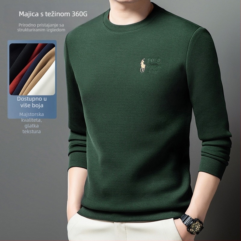 Muška debela izvezeni majica s okruglim izrezom, dugi rukav, pamuk 51/49 smjesa