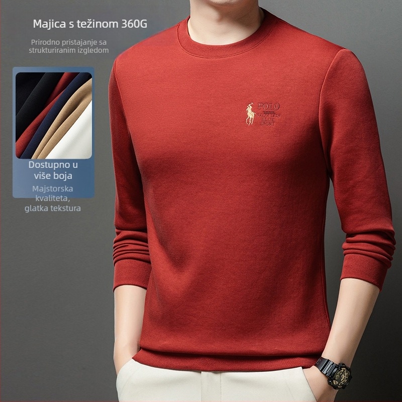 Muška debela izvezeni majica s okruglim izrezom, dugi rukav, pamuk 51/49 smjesa
