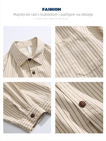 Košulа — Amerikanski retro stil, prugasti, dugi rukavi, široki kroj, 96% pamuk