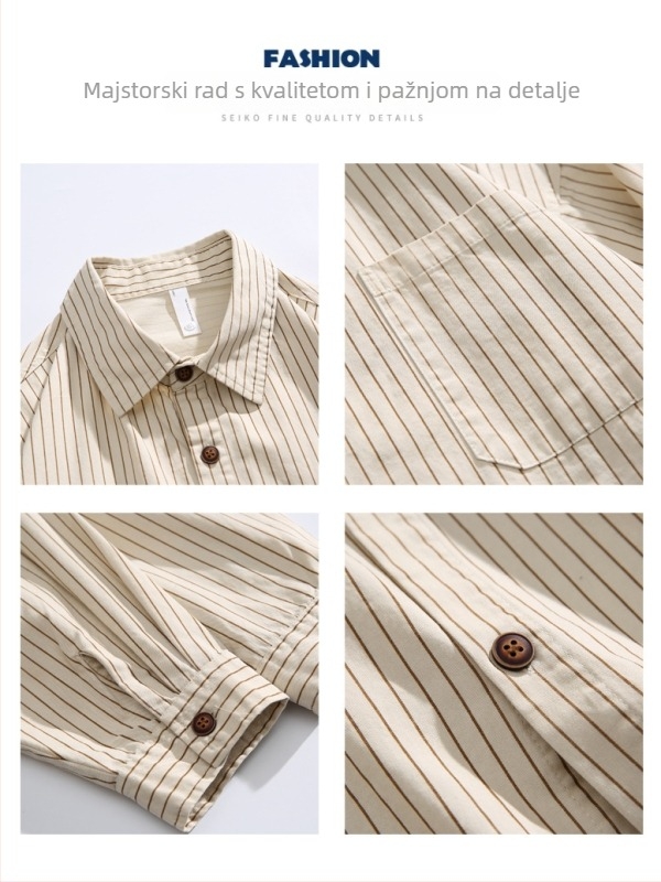 Košulа — Amerikanski retro stil, prugasti, dugi rukavi, široki kroj, 96% pamuk