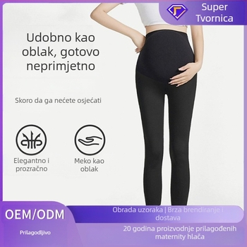 Trudničke tajice s potporom za trbuh, krojena do kratke dužine, tanki najlonski materijal, ležeran stil, za proljeće i jesen