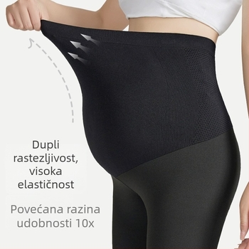 Trudničke tajice s potporom za trbuh, krojena do kratke dužine, tanki najlonski materijal, ležeran stil, za proljeće i jesen