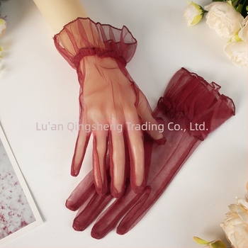 Vjenčane rukavice od mreže s rubom u obliku lotosovog lista; kratki minimalistički stil; materijal Swiss Net; spol: Žene; sezona: Sva godišnja doba; lansiranje: proljeće 2025.