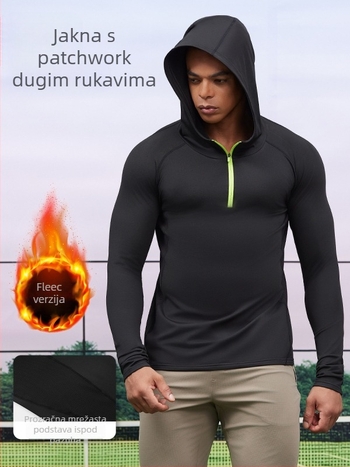 Muška dukserica od fleecea s kapuljom i polu-zipom – uski kroj (Slim Fit), otporna na vjetar, jesen-zima (88% poliester smjesa; 12% podstava od poliestera)