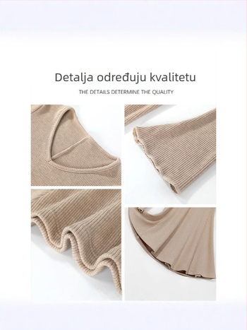 Pletena haljina s V izrezom, elastičnim strukom, zvonastim rukavima i kratkom A‑linijskom suknjom – pleteni materijal viskoza/poliester