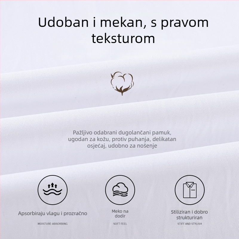 Muška poslovna formalna košulja s dugim rukavima, pamukova mješavina (31–50% pamuka), prozračna, otporna na nabor, kvadratni ovratnik