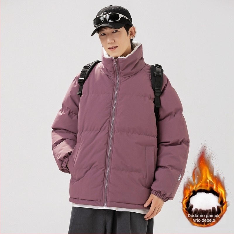 Unisex kaput s punjenjem od poliestera-pamuka, korejskog stila kardigan, labav kroj, zatvarač, stojeći ovratnik, jednobojan, topao zimi, podstava poliester
