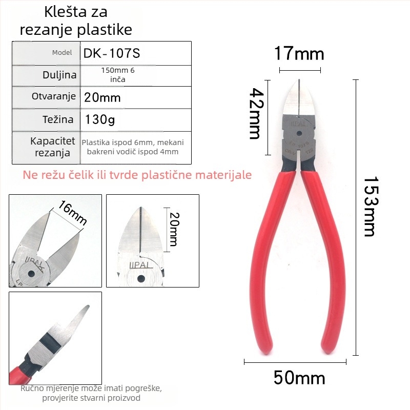 DK industrijski dijagonalni kliješta za rezanje A05, Cr-V čelik, čvrste i izdržljive, težina 0,15 kg