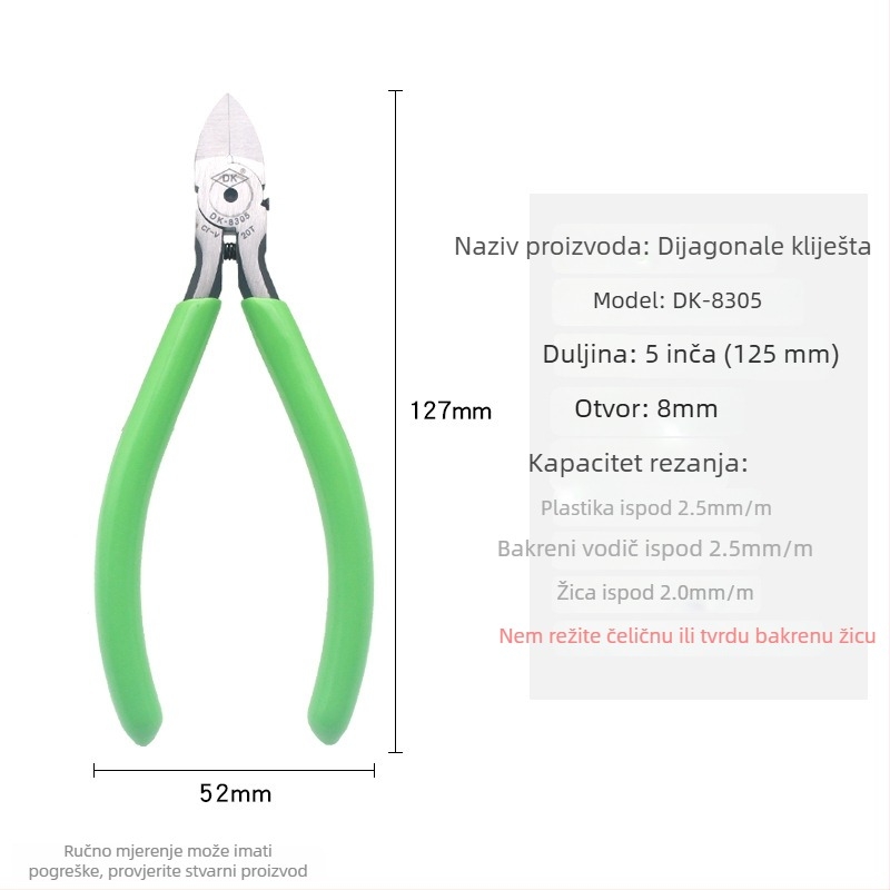 DK industrijski dijagonalni kliješta za rezanje A05, Cr-V čelik, čvrste i izdržljive, težina 0,15 kg