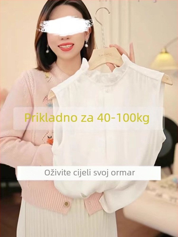 Bluza od šifona s čipkastim ovratnikom, bez rukava, 95% poliester, redovita duljina (50-65 cm)