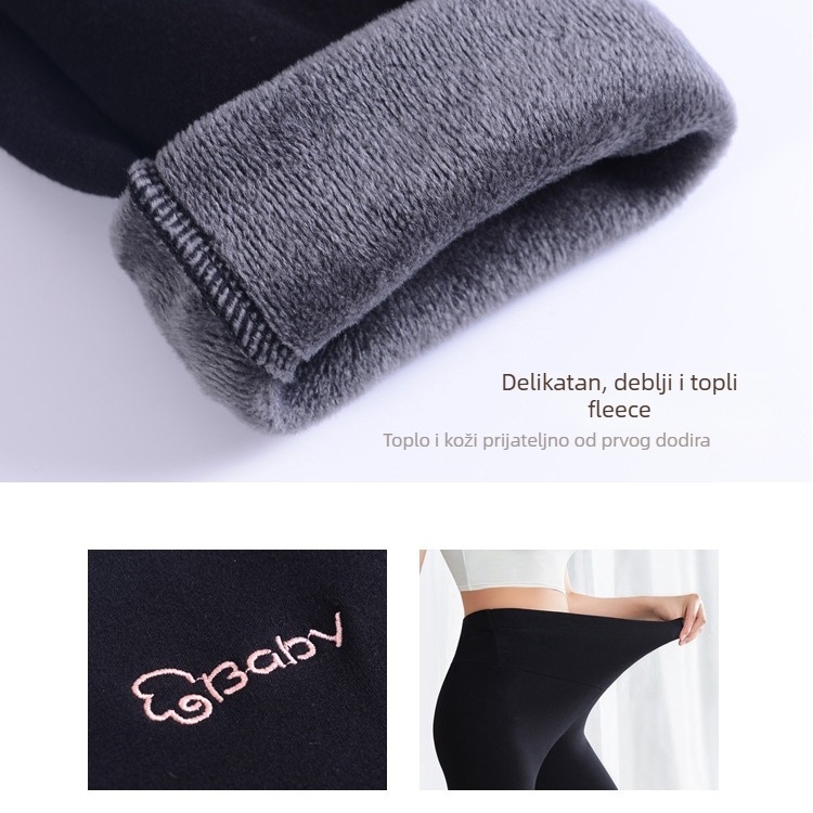 Belaikang trudničke tajice s fleece podstavom, debele, podrška za trbuh, uski kroj, visoka elastičnost, poliester 70–80%