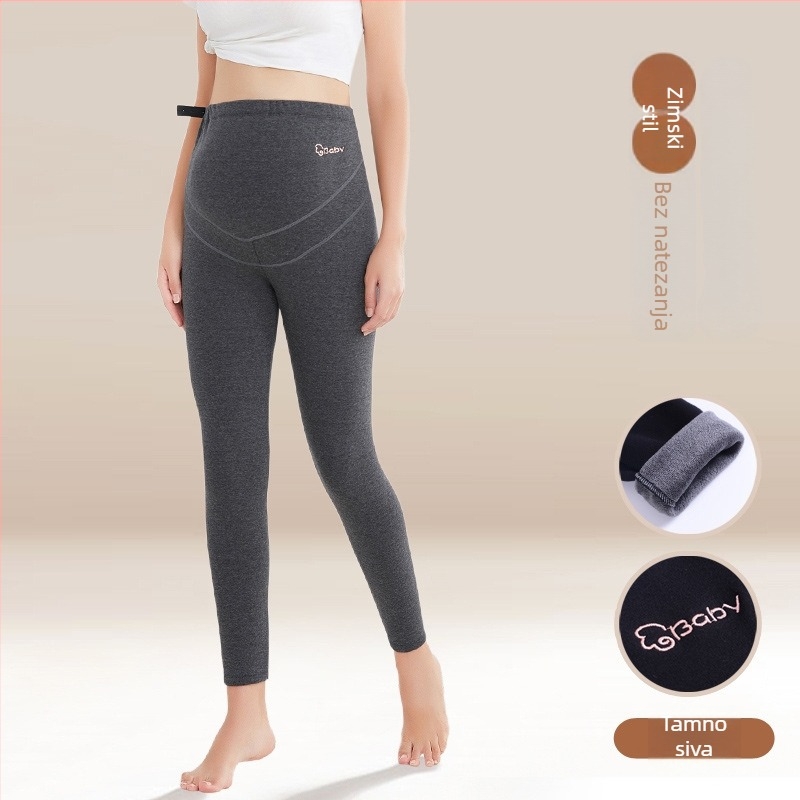 Belaikang trudničke tajice s fleece podstavom, debele, podrška za trbuh, uski kroj, visoka elastičnost, poliester 70–80%